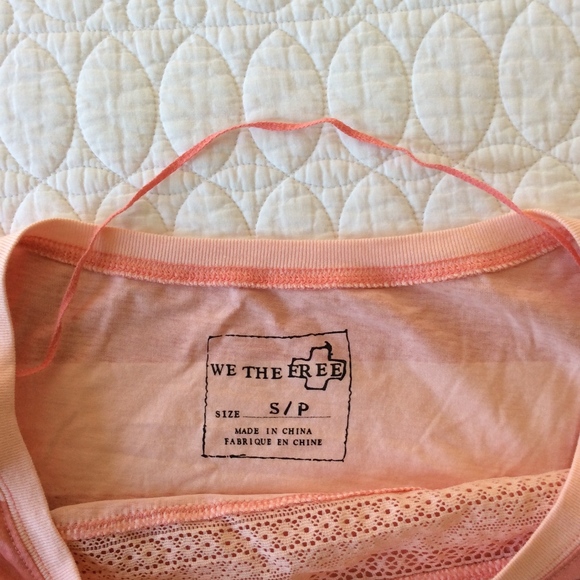 Free People Pink & Salmon Striped Top Lace Accent - Picture 2 of 2